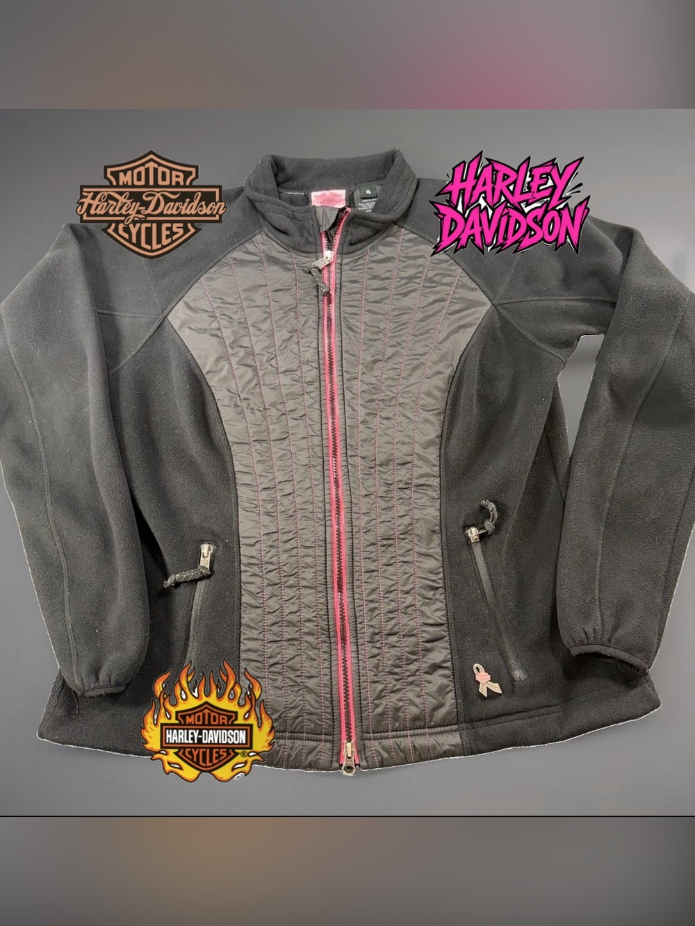 Harley Davidson Women’s Riding Motorcycle Logo Jacket Size XL Pink And Black